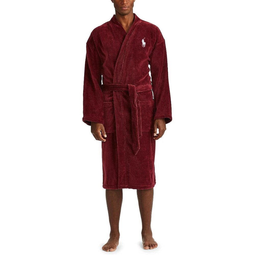 Polo Ralph Lauren Men's Terry Velour Robe Size S/M Classic Wine Big Pony Logo
